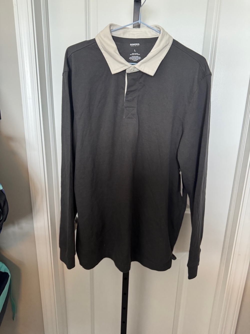 Sonoma Long Sleeve Polo in Charcoal with Cream Collar